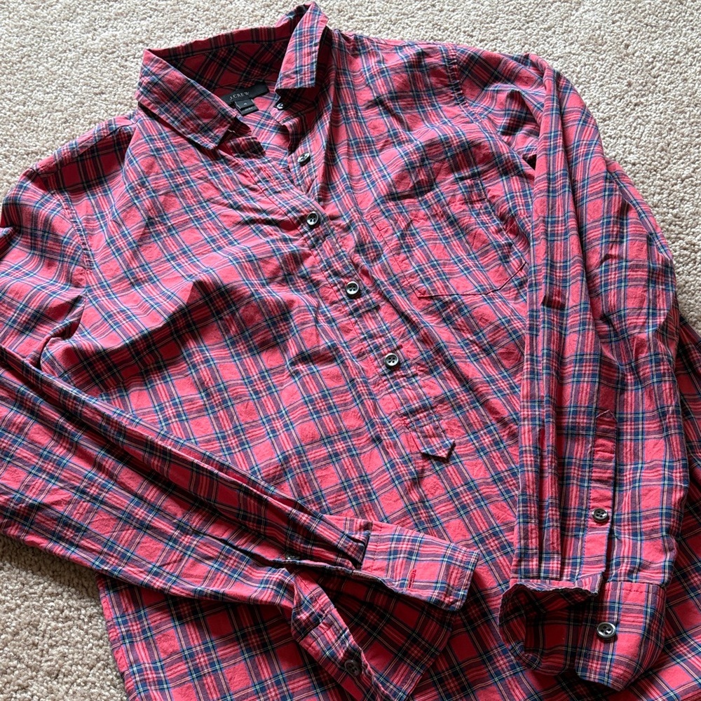 J. Crew Red and Blue Plaid Women's Button-Down Shirt
